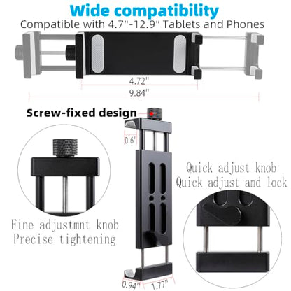 Aluminum Tablet Holder for Mic Stand, Side Mount for All iPad, 360 Rotatable With Super Clamp Compatible for iPad Pro 12.9, Air, Mini, Galaxy Tabs, 4.7-15" Tablets