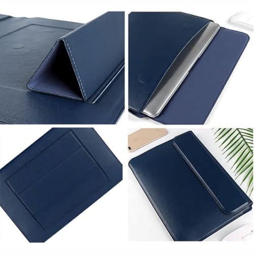 Blue Multi-Function Laptop Sleeve 14-15.6 Inch ONLY MacBook Pro Air Dell XPS HP Pavilion Surface 3-in-1 Protective Case Waterproof Leather Business, Not for 11-13” - color: Blue, size: Size Large 14-15.6 inch