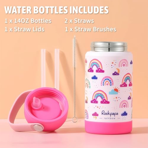 rockpapa Kids Lunch Box Set with 14oz Insulated Water Bottle & Lunch Bag, Leakproof 5.5 Cups Bento Box for School & Children, BPA-Free, Microwave Safe for Boys Girls (White Rainbow) - color: White Rainbow