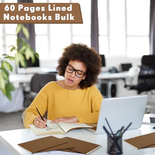 Mimorou 100 Pcs Journals Notebooks Bulk - Kraft Softcover A5 Small Notebooks 5.5 Inch x 8.3 Inch Notepads with 60 Page 30 Sheet for Writing Sketch Travel Office Supplies(Dark Brown,Lined) - color: Dark Brown, style: Lined