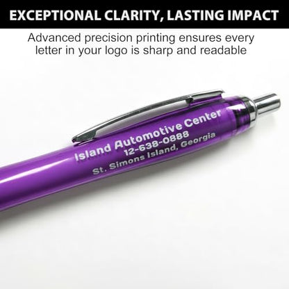 Customized Pens with Logo or Text - 100 Pack Bulk Business Events Pens - color: Purple