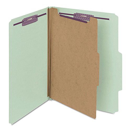 Smead Pressboard Classification File Folder with SafeSHIELD Fasteners, 1 Divider, 2" Expansion, Letter Size, Gray/Green, 10 per Box (13776) - color: Gray/Green