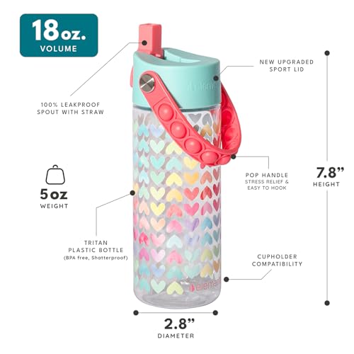 Elemental Leak Proof Water Bottles for Kids - Splash Kids Water Bottle for School with Pop-it Handle - BPA Free Tritan Plastic Reusable Water Bottle with Straw - Rainbow Heart - 18oz - color: Rainbow Heart