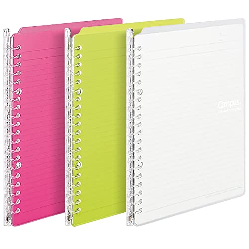 Kokuyo Campus Smart Ring Binders 3 Pack, A5 Vivid Colors Binder Notebooks, Up to 25 Sheets 20 Holes Slim Binder Folder with 10 Campus Sarasara Loose-leaf Paper Each for Study and Journal, Japan Import - color: Vivid Colors, size: A5