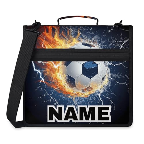 Custom Zipper Binder Lightning Fire Soccer 3 Ring Binder 1.5 Inch Expanding Pockets File Folder Large Capacity Document Organizer Bag with Handle and Strap - color: Multi 8