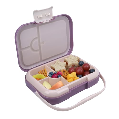 Bento Midi Lunch Box with carrying handle – 4 No-Mix Compartments | Microwave & Dishwasher Safe,Removable Tray | 900ML OZ (Purple Dark Powder) - color: Purple Dark Powder