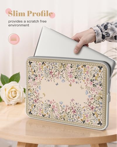iCasso Laptop Carrying Case 13 inch,Stylish Computer Sleeve for Women Girl,13-13.6 inch Laptop Sleeves Compatible with MacBook Neo/Air/Pro 13-14 Sleeve, HP Dell ASUS Lenovo Chromebook Notebook,Flowers - color: Beige, size: 13-14 Inch