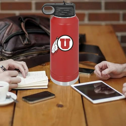 Game Day Outfitters Utah 32oz Stainless Steel Double Walled Red Beverage Bottle with Flip Straw Spout - College Gear for Playoff Season – For Office, Home or Auto – Show your Utes Pride - style: Utah / Red