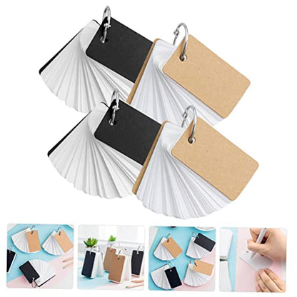 DOITOOL 4pcs Blank Flashcards Notepad with Binder Rings Simple Style Memo Cards for Students Portable Memory Cards for Note Taking and Learning Black Kraft Paper - size: 7.00X4.00X3.00CM