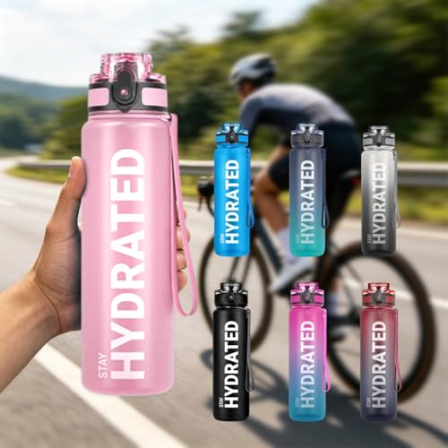 32oz Water Bottle with Time Marker, Leakproof & Motivational Gradient Design, BPA Free, Wide Mouth with Easy Clean Brush for Gym, Travel, Home & Office (Pink) - color: Pink