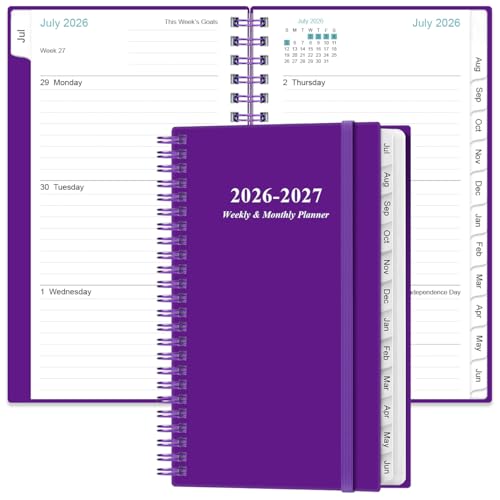 2026-2027 Pocket Planner/Calendar - 2026-2027 Planner from July 2026 - June 2027, Planner 26-27 with 12 Tabs, Twin-Wire Binding, Inner Pocket, 3.75" x 6.75, Purple - color: Purple, size: 3.75" x 6.75"