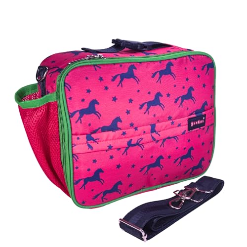 Yumbox Kids Insulated Lunch Bag with Bottle Holder, Horses Print | Holds Lunch Box & Water Bottle | 3 Ways to Carry | Interior Zipper Pocket | Insulated EVA Lining | Wipe-Clean Fabric - color: Horses