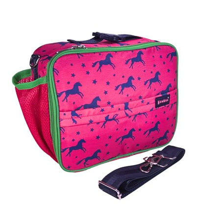 Yumbox Kids Insulated Lunch Bag with Bottle Holder, Horses Print | Holds Lunch Box & Water Bottle | 3 Ways to Carry | Interior Zipper Pocket | Insulated EVA Lining | Wipe-Clean Fabric - color: Horses