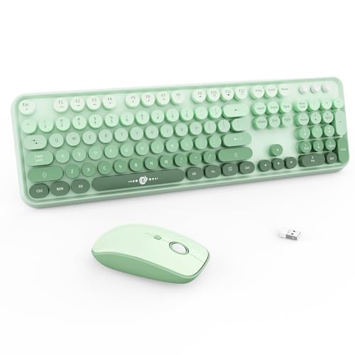 Wireless Keyboard and Mouse | Cute Colorful Keyboard and Mouse with 2.4GHz Cordless Retro Typewriter Keyboard | Auto-Sleep | USB Receiver for Windows PC/Laptop - Green Gradient - color: 104Keys Green Gradient