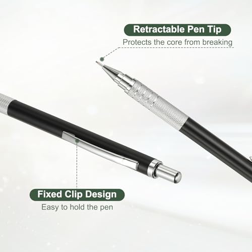 PATIKIL 2Pcs Mechanical Pencil 0.7mm, Lead Pencils Mechanical Holder Medium Point Automatic Metal Holder for Drawing Art Sketching Woodworking, Black - color: Black