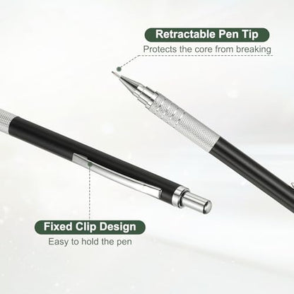 PATIKIL 2Pcs Mechanical Pencil 0.7mm, Lead Pencils Mechanical Holder Medium Point Automatic Metal Holder for Drawing Art Sketching Woodworking, Black - color: Black