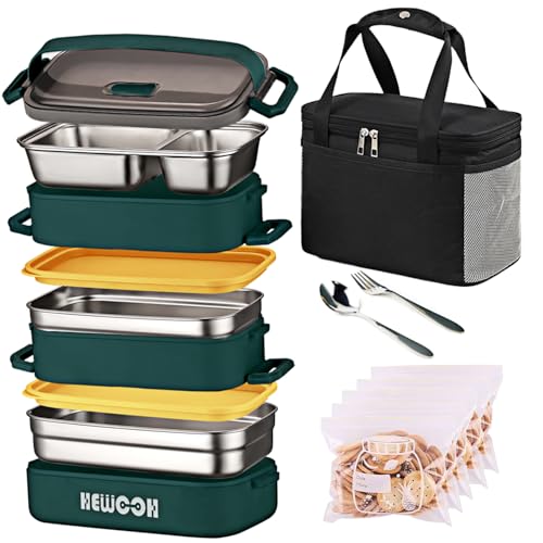 Bento Box Adult Lunch Box (74 Oz Large Capacity), Reusable, Leak-Proof, Including Lunch Bag, Fork And Spoon, 3 Dividers, Suitable For Work, Picnic, Dishwasher And Microwave Safe.(Green) - color: Green