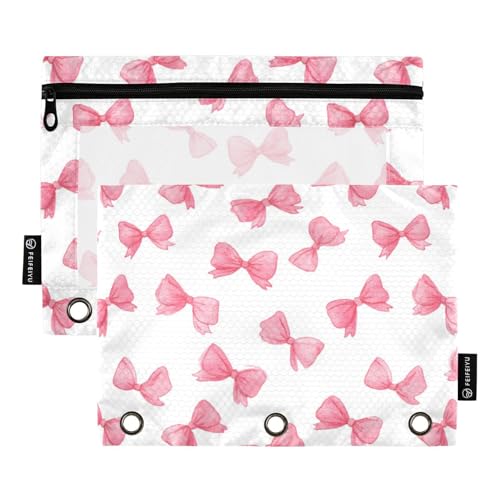 Binder Pouches,Pink Bows Ribbons Pencil Pouch for 3 Ring Binder 2 Pack Clear Pencil Bag with Zipper for Office School Supplies - color: Multicolored 6