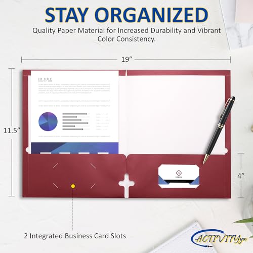 10 Pack Two Pocket Folders, Burgundy, Strong Thick Paper Folders, for Letter Size, by ACTIVITYya - color: Burgundy