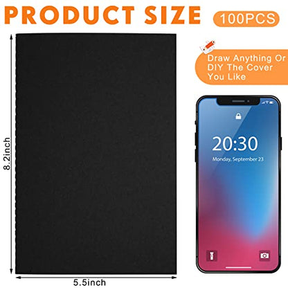 Mimorou 100 Pcs Journals Notebooks Bulk - Kraft Softcover A5 Small Notebooks 5.5 Inch x 8.3 Inch Notepads with 60 Page 30 Sheet for Writing Sketch Travel Office Supplies(Black,Unlined) - color: Black, style: Unlined