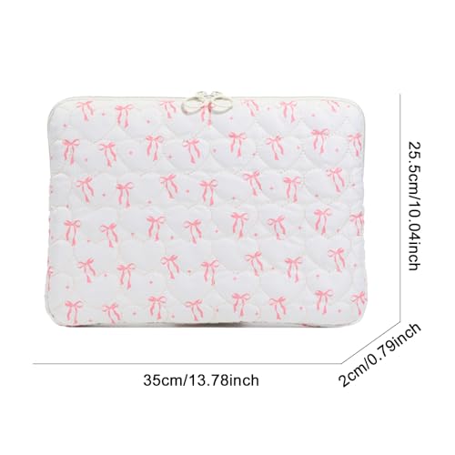 Cute Bow Laptop Sleeve 13 Inch, Puffy & Quilted Protective Case, Aesthetic Padded Computer Cover for Mac-Book, Tablet Compatible - color: Beige-Cute