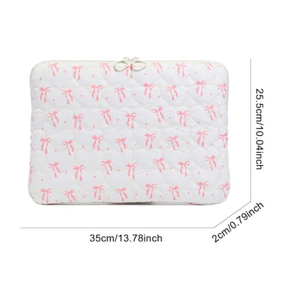 Cute Bow Laptop Sleeve 13 Inch, Puffy & Quilted Protective Case, Aesthetic Padded Computer Cover for Mac-Book, Tablet Compatible - color: Beige-Cute
