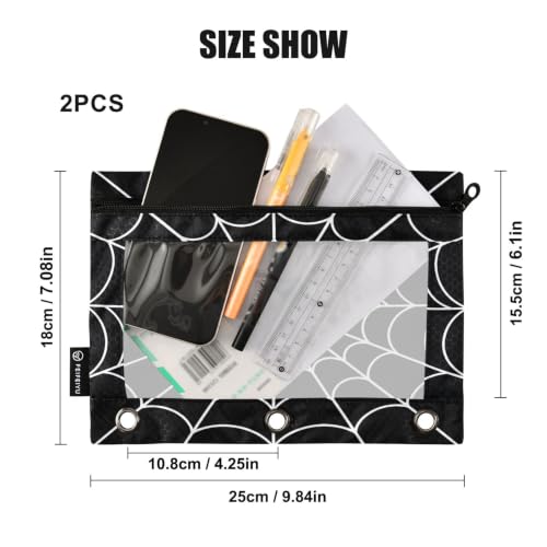Gredecor 3 Ring Binder Pencil Pouch, Black Spiderweb Zippered Pen Case Pouches with Clear Window, 2 Pack Stylish Office & School Supplie - color: Black Spiderweb
