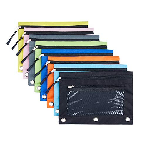 DoDoMagxanadu 3 Ring Pencil Pouch, Binder Pencil Pouch with Zipper and Mesh Window,8pack 8colors - color: Multicolored-8pack