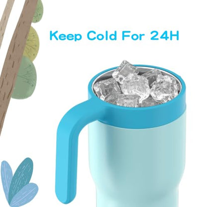 OISIZ 14oz Kids Tumbler with Straw Lid & Handle,Kids Cup with Animal Accessory for School,Kids Water Bottles with Dust-proof Cover,Leakproof Bottles,316 Stainless Steel,Keep Cold 24 Hours-sky blue - color: clear sky blue