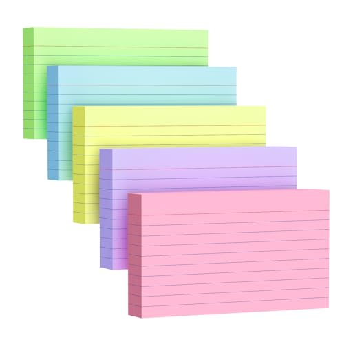 250 Count Index Cards 3x5 Inch 180gsm Heavy Weight Colored Flash Card (50 Sheets Each), Note Taking for Students, Teachers, Professionals, Study Note Cards for Office Home School - color: 5 Multicolor