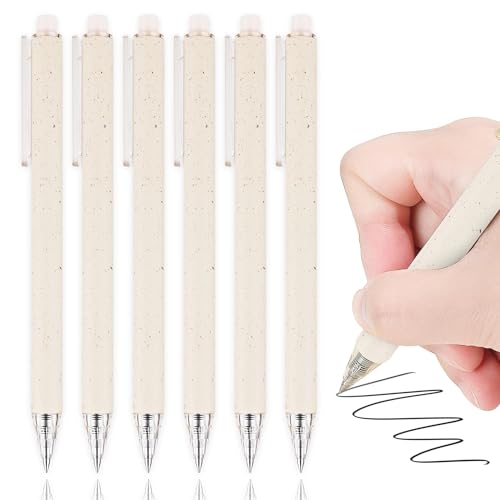 Gel Pens, 6 Pcs 0.5mm Black Ink Pens Fine Point Aesthetic Pens Smooth Writing Pen Cute Office School Supplies Gifts for Women Men - color: 6 Beige Black Ink