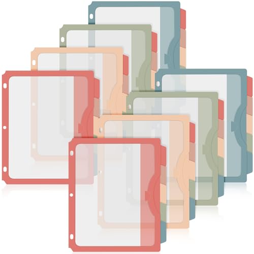 40 Counts Binder Dividers with 40 Pockets, 5 Tab Dividers for 3 Ring Binder Organizer US Letter Size 9.5 x 11.4 Inch for Office and Home Organization Back to School, Vintage Color, 8 Sets - color: Vintage