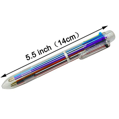 Maydahui 12 PCS Multicolor Ballpoint Pen 6-in-1 Retractable Ball Point Pens Transparent Barrel for Office School Students