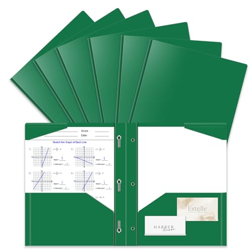 Briartw 6-Pack Dark Green Heavy Duty Folders with Prongs, Letter Size Plastic Brad Folders, 2 Pockets 3 Rings for Finance, Science, Environmental Studies, Office - color: Dark Green