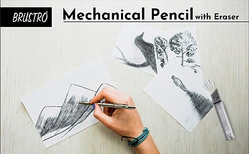 BRUSTRO Mechanical Pencil Metal with Eraser 0.7mm Writing/Sketching/Drawing Spare leads HB-20 units. 2B-20 units Spare eraser- 8 units