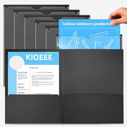 Black 2 Pockets Folders with Clear Front Pocket (6 Pack), Heavy Duty Letter Size Plastic Folders for School and Office，Fit Letter Size Paper - size: 6 Pack, style: Heavy Duty 2 Pockets&Clear Front Cover