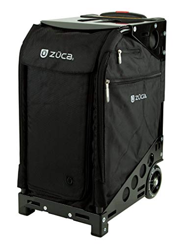 ZUCA Travel Cases for Artists & Professionals - Makeup Case with 4 Vinyl Utility Pouches, Travel Cover, 41" Telescoping Handle, Rolling Wheels & Sturdy Aluminum Frame for Makeup Artists and Creatives - color: Black w/ Black Frame, style: Pro
