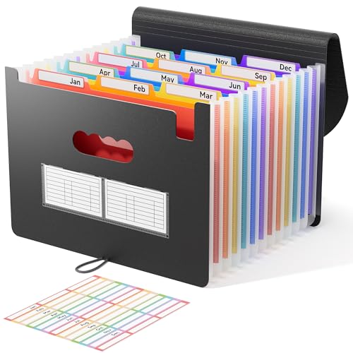 ThinkTex Expanding File Folder 12 Pockets Accordion File Organizer/Portable Expandable Plastic Filing Box, Accordion Bill/Paper/Document/Receipt Organizer Folders with Colored Tabs(A4/Letter Size) - color: 1 Pack