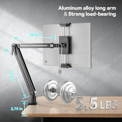 Portable Monitor Stand Desk Holder- Large Clamp support up to 6.5 12.9 14.6 15.6 18.5 inch 360° Rotating Base Swivel Tall Desk Arm Mount for iPad Pro/Mini/Air/Surface Strong Bearing Weight over 5.5lbs - size: Up to 18.5''
