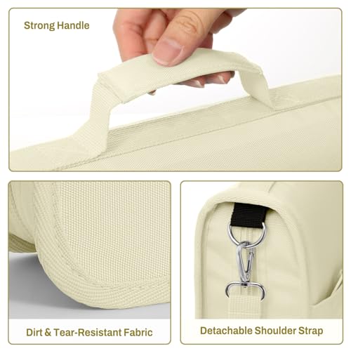 SUNEE Zipper Binder 3 Ring, 3 Inch O-Ring with Handle and Shoulder Strap, 600-Sheet Capacity, 5-Tab Expanding File Folder, Multi-Pockets for Middle School Organizer Binder with Zipper, Soft Beige - color: Soft Beige