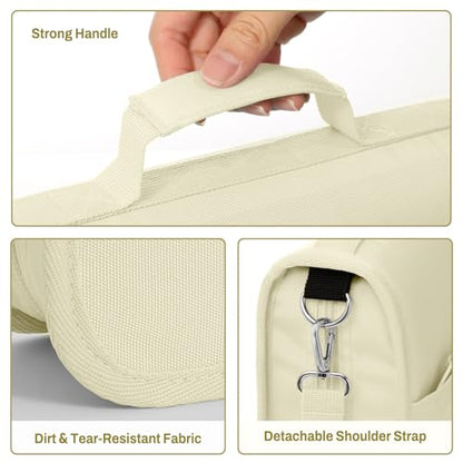 SUNEE Zipper Binder 3 Ring, 3 Inch O-Ring with Handle and Shoulder Strap, 600-Sheet Capacity, 5-Tab Expanding File Folder, Multi-Pockets for Middle School Organizer Binder with Zipper, Soft Beige - color: Soft Beige