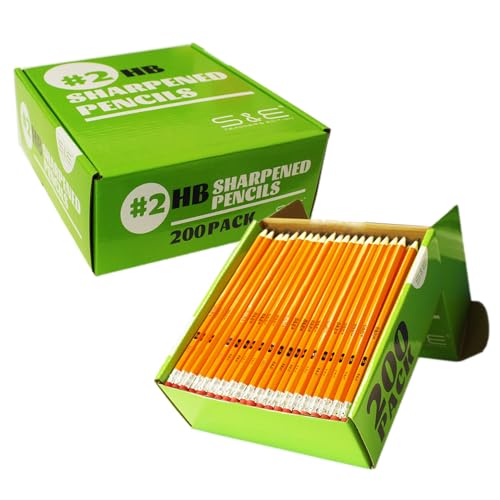 S & E TEACHER'S EDITION #2 Pencils, Pre-sharpened HB Lead Bulk Box – 200 Pack Yellow Woodcase Pencils with Erasers, Ideal for Standardized Tests, Classroom & Home – No. 2 Pencil Back to School