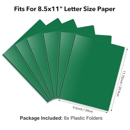 Briartw 6-Pack Dark Green Heavy Duty Folders with Prongs, Letter Size Plastic Brad Folders, 2 Pockets 3 Rings for Finance, Science, Environmental Studies, Office - color: Dark Green