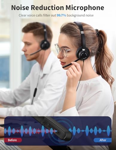 Wired Headphones with Microphone for PC, On-Ear Computer Laptop USB Headset with Noise Cancelling Microphone in-line Control for Home Office Online Class Skype Zoom, (3.5mm + USB)