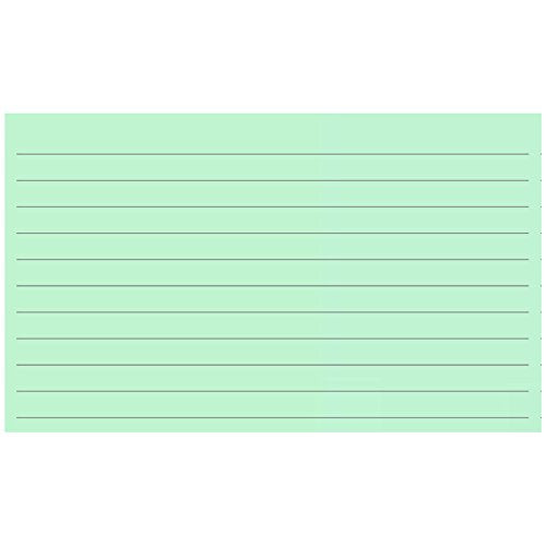 Colonial Cards: 150 Color Cardstock 3" x 5" Index Cards, Light Green, Lined Landscape Format - color: light green