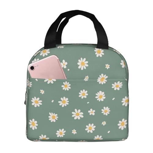 Lunch Bag Daisy Flower Green Insulated Lunch Box Reusable Cooler Tote for Adults Student Girl Boy Work Office School Picnic Over 3 Years Old - color: B0367