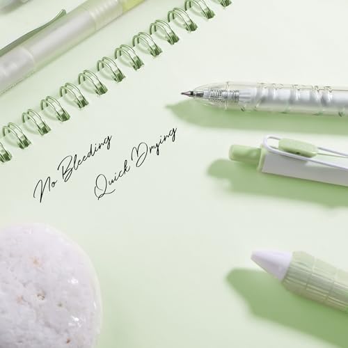 5 Count Pastel Gel Ink Pen Set,Cute Note Taking 0.5mm Fine Point Retractable 5 Count Black Ink Pens for Writing, Journaling, School, Office (Light Green Clear) - color: Light Green Clear