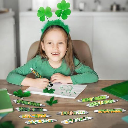 Idealmuzik Green Theme Ballpoint Pens Set of 10 – Shamrock & Lucky Clover Design with Smooth Black Ink – Inspired Pens for Office, Home, Party Favors, and Gifts - style: St. Patrick's Day