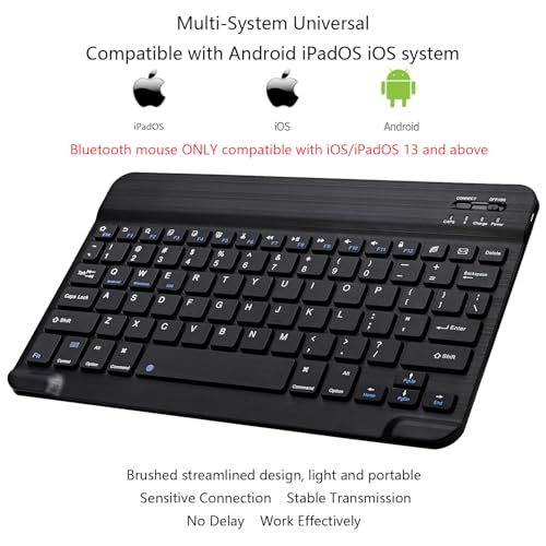 Ultra-Slim Bluetooth Keyboard and Mouse Combo Rechargeable Portable Wireless Keyboard Mouse Set for Apple iPad iPhone iPadOS/iOS 13 and Above Samsung Tablet Phone Smartphone Android (Black)