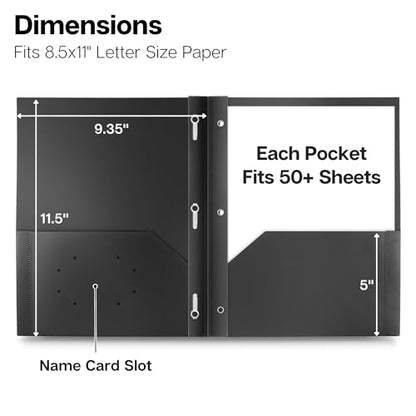Dunwell Plastic Folders with 3 Prongs, (12 Pack, Black), 2-Pocket Folders with Fasteners, Durable Acid-Free Poly for Long Term Use, Includes Labels - color: Black, size: 12 Pack